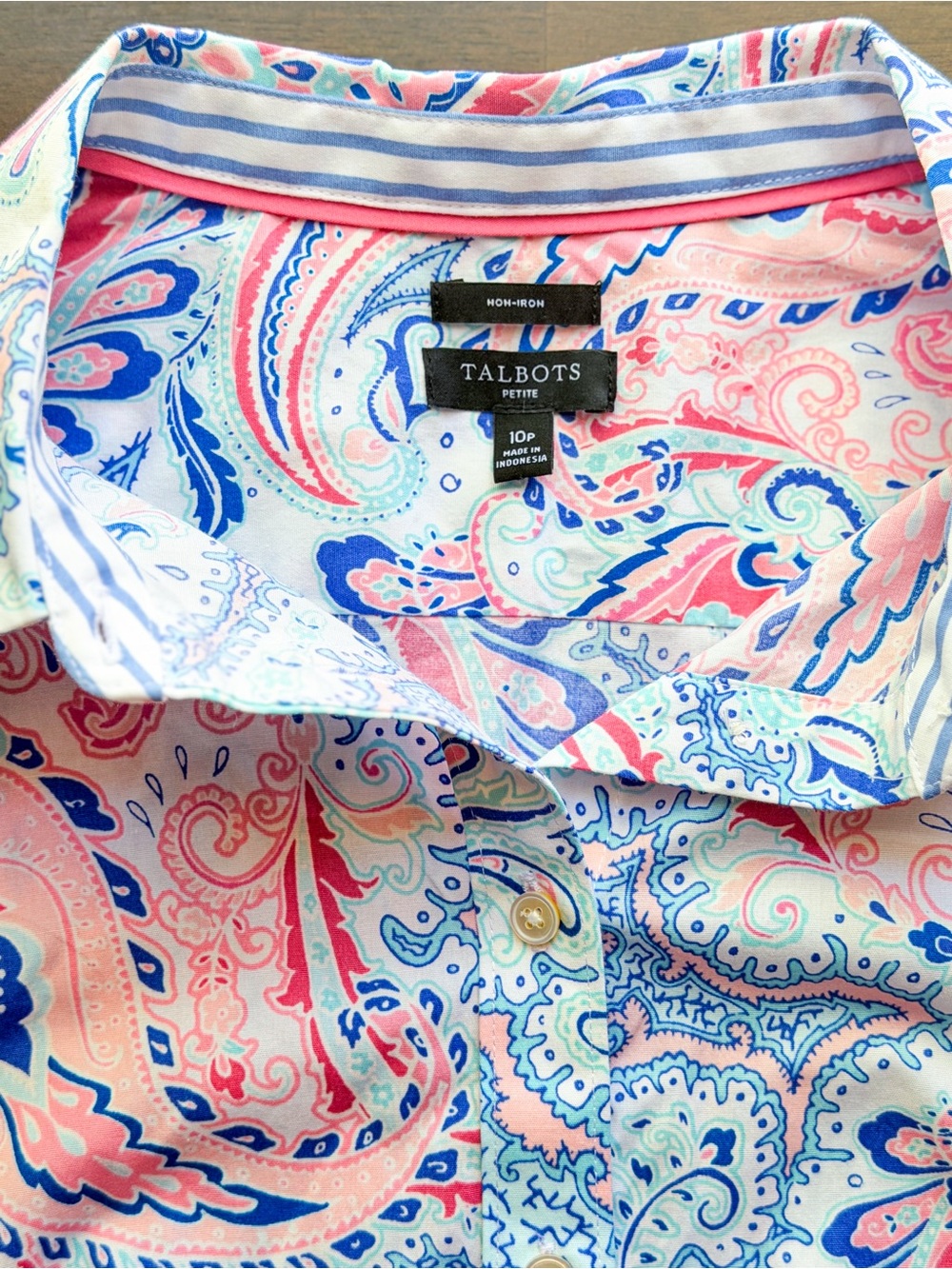 Talbots Petite 10P Paisley Button Down Cotton Stretch Preppy Coastal Luxury EUC - Picture 4 of 7